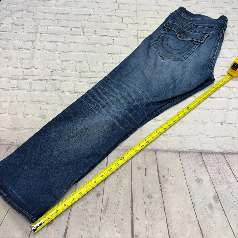 True Religion Men Flap Ricky Relaxed Straight Jeans Size 38 Blue Denim D130 -16